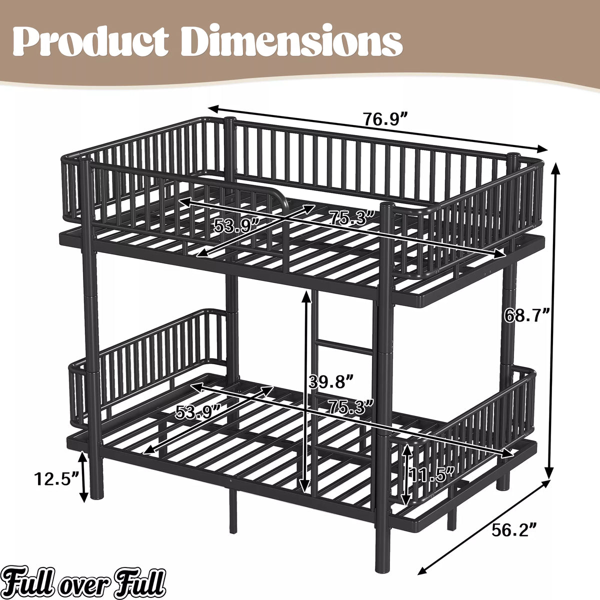 URTR Metal Bunk Bed with Guardrails & Ladder, Convertible Bunk Bed Frame Transforms into 2 Platform Beds