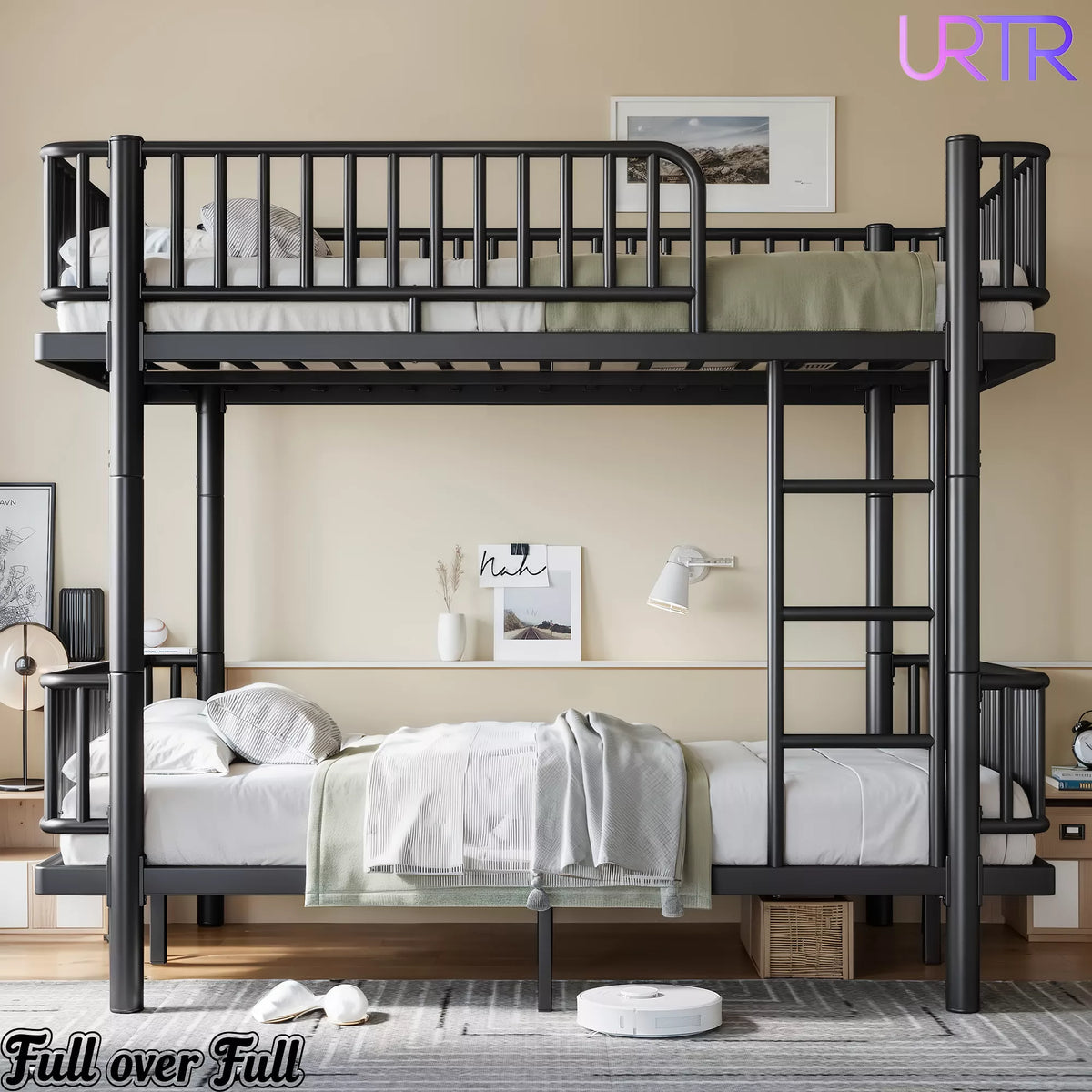 URTR Metal Bunk Bed with Guardrails & Ladder, Convertible Bunk Bed Frame Transforms into 2 Platform Beds