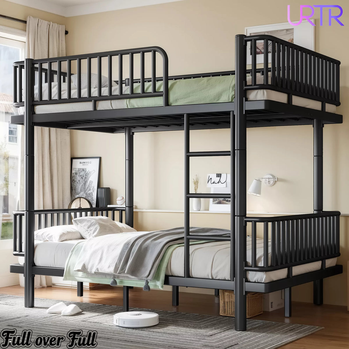 URTR Metal Bunk Bed with Guardrails & Ladder, Convertible Bunk Bed Frame Transforms into 2 Platform Beds