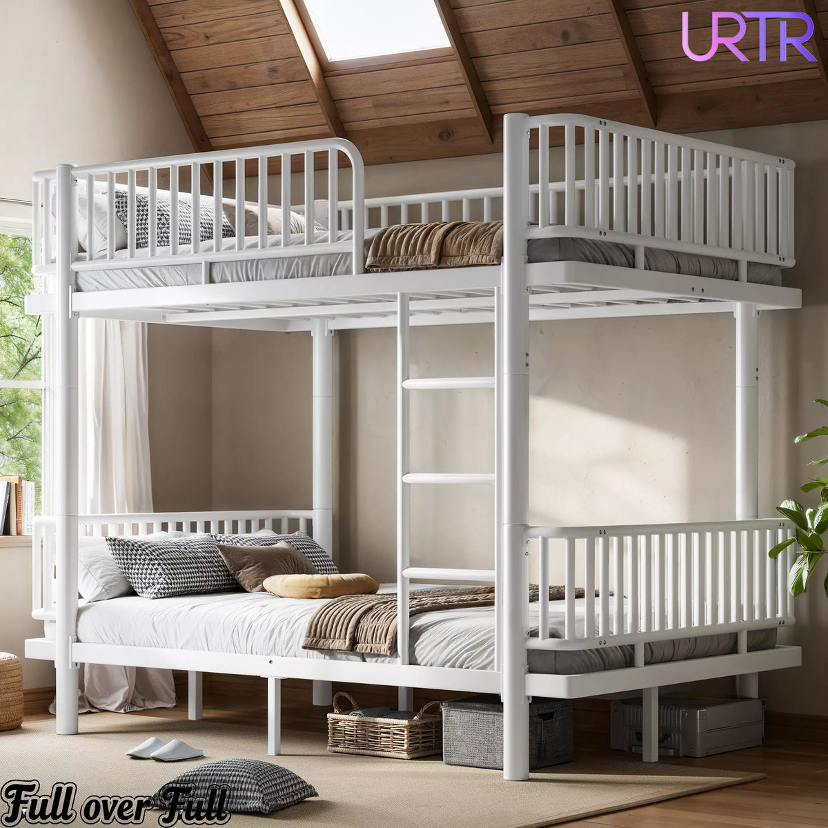 URTR Metal Bunk Bed with Guardrails & Ladder, Convertible Bunk Bed Frame Transforms into 2 Platform Beds