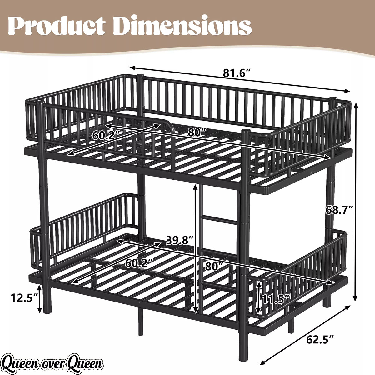 URTR Metal Bunk Bed with Guardrails & Ladder, Convertible Bunk Bed Frame Transforms into 2 Platform Beds