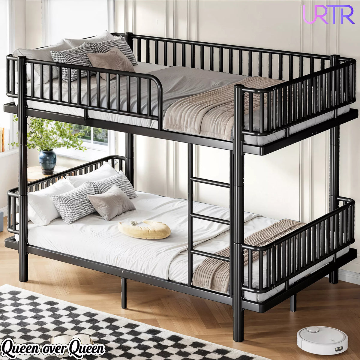 URTR Metal Bunk Bed with Guardrails & Ladder, Convertible Bunk Bed Frame Transforms into 2 Platform Beds