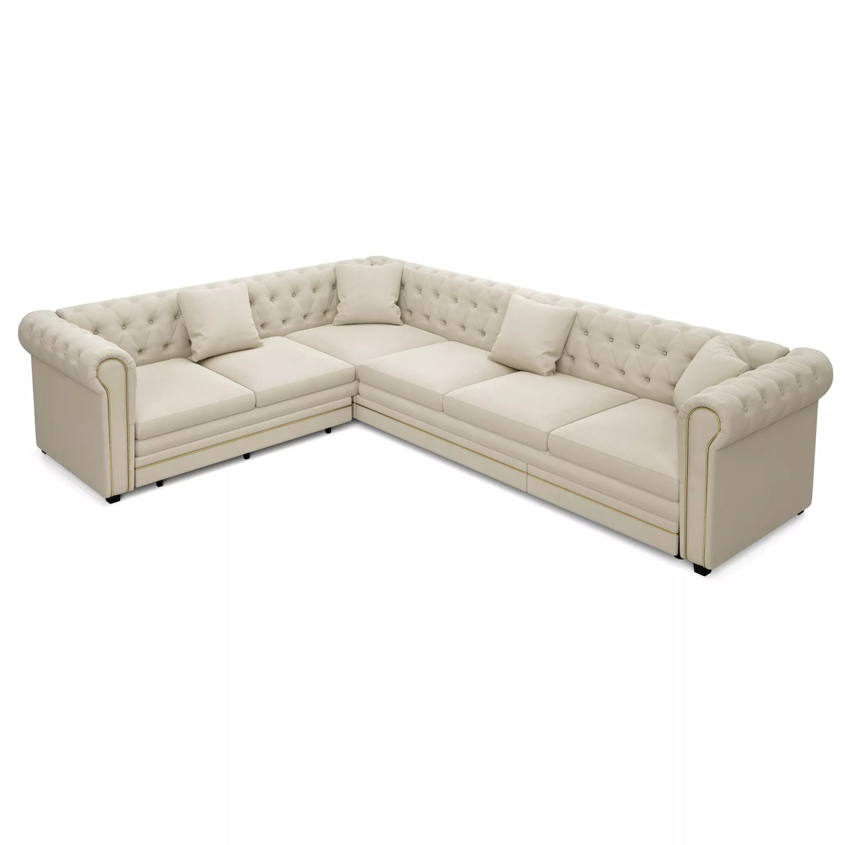 URTR L-Shaped Sleeper Sofa with Pull Out Bed, Convertible Velvet Sectional Couch with Deep Seating and Chesterfield Style