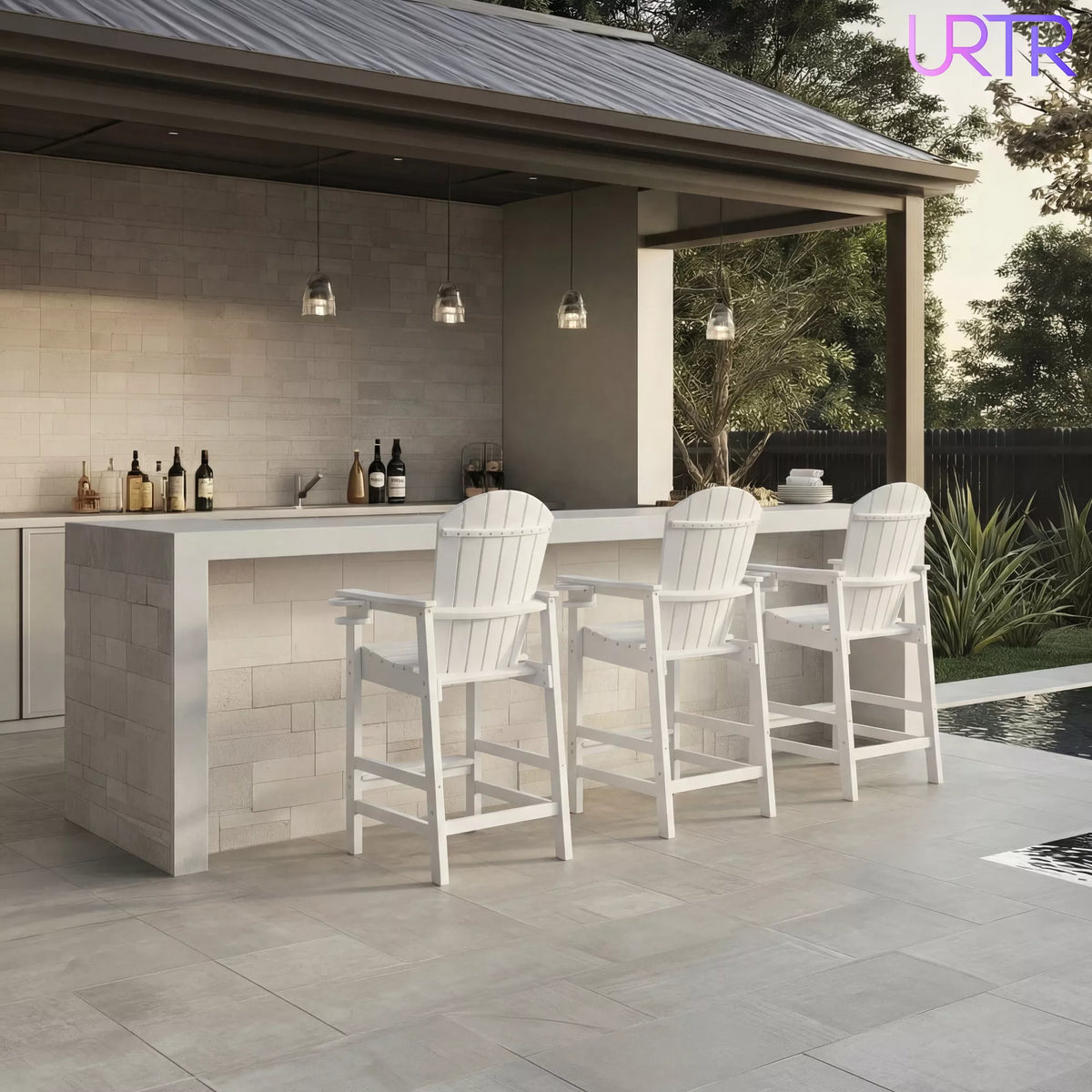 URTR Tall Plastic Adirondack Bar Chair with Cup Holder & Armrests – Outdoor Patio Barstool