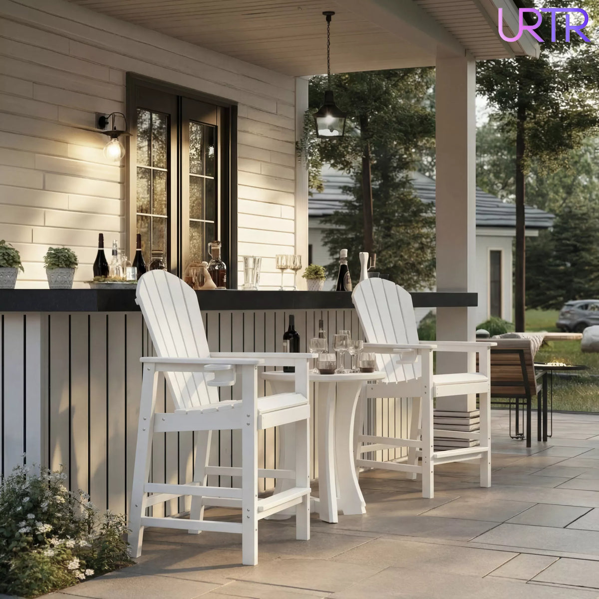 URTR Tall Plastic Adirondack Bar Chair with Cup Holder & Armrests – Outdoor Patio Barstool