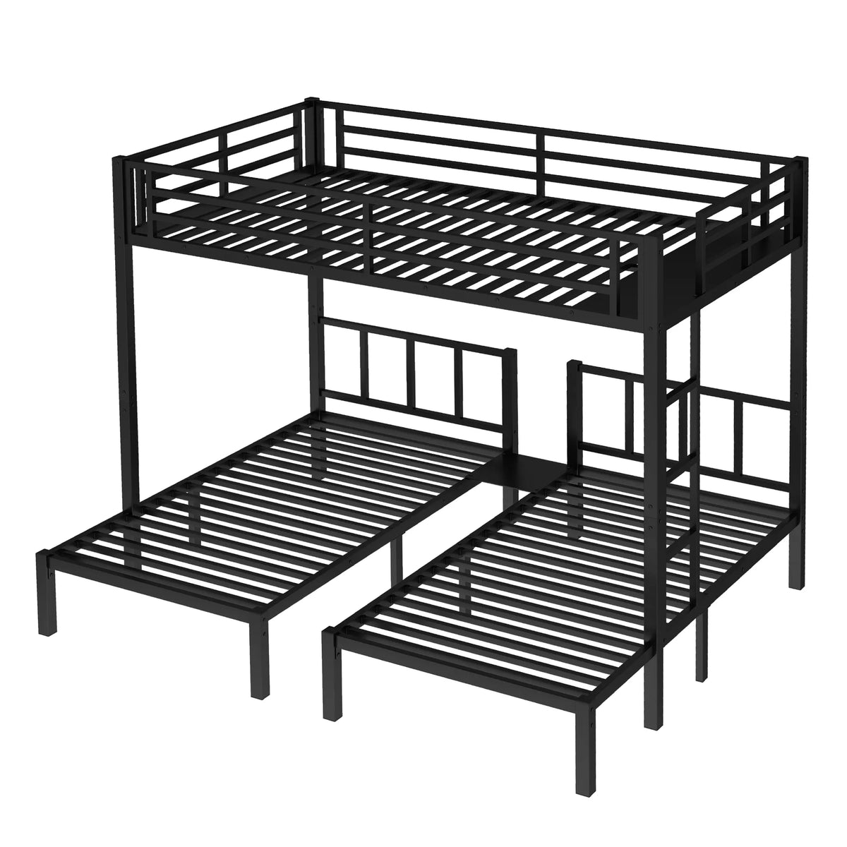 URTR Triple Bunk Bed for Kids, Detachable Metal Bunk Bed with Guardrails, Ladder & Storage, Converts to 3 Separate Beds
