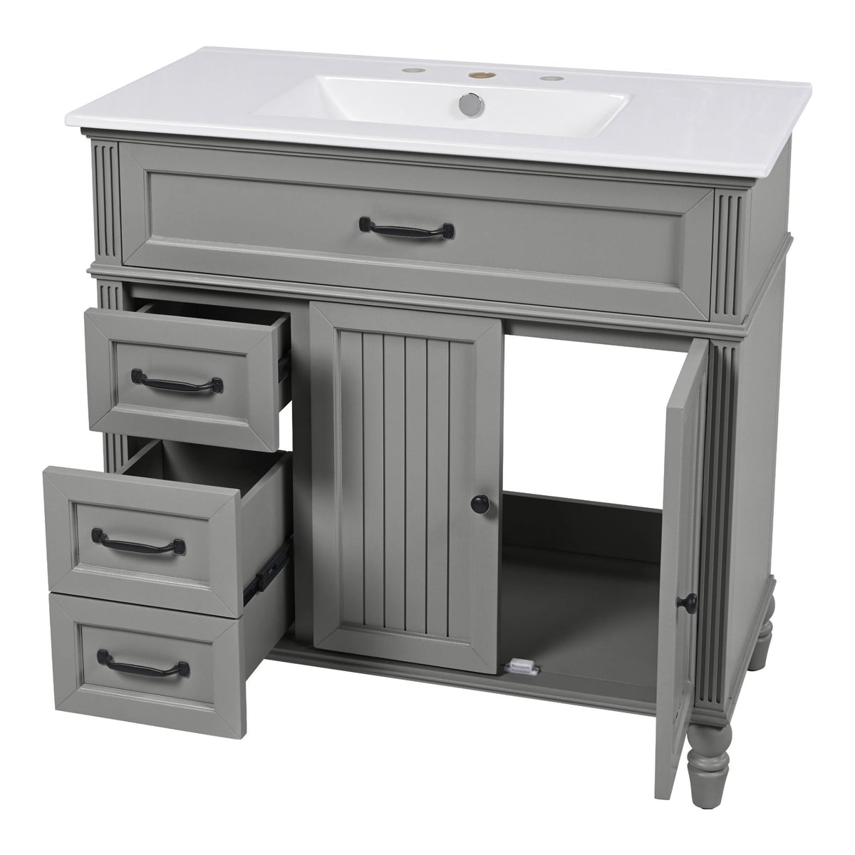 Bellemave® 36in Vintage Style Bathroom Vanity Cabinet with Sink, Storage Drawers & Cabinet, Small Single Bath Storage Vanity Sink Set - Bellemave