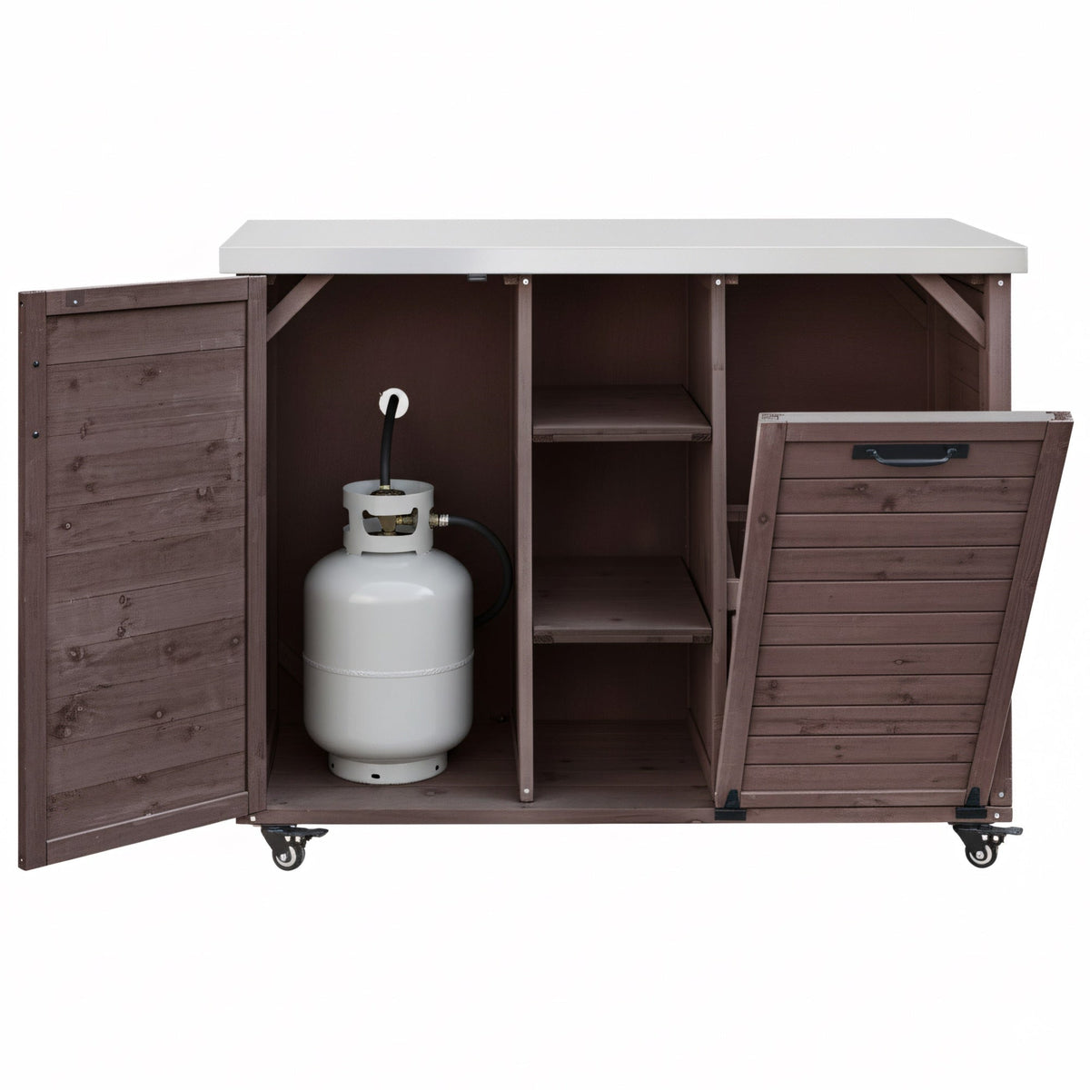 Bellemave® 78.3" Outdoor Kitchen Island with Foldable Grill Table, Solid Wood Grill Cart with Storage & Stainless Steel Top, Bar Cart for Lawn & Garden, Black - Bellemave