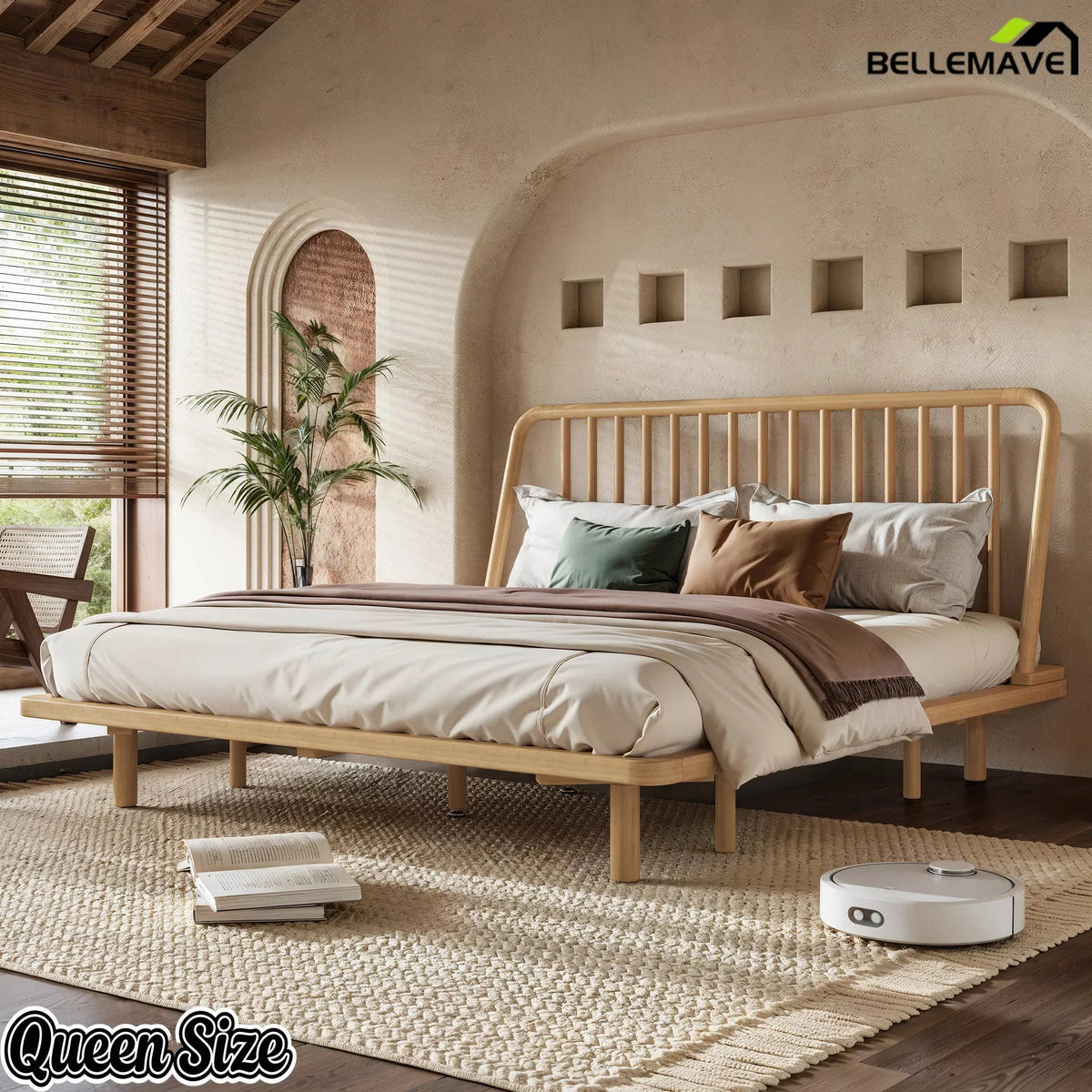 Bellemave® Bamboo Platform Bed Frame with Headboard, Slanted Slat Design and Support Slats - Bellemave
