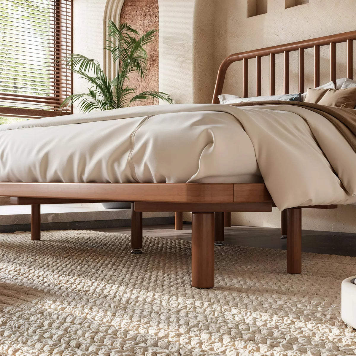 Bellemave® Bamboo Platform Bed Frame with Headboard, Slanted Slat Design and Support Slats - Bellemave