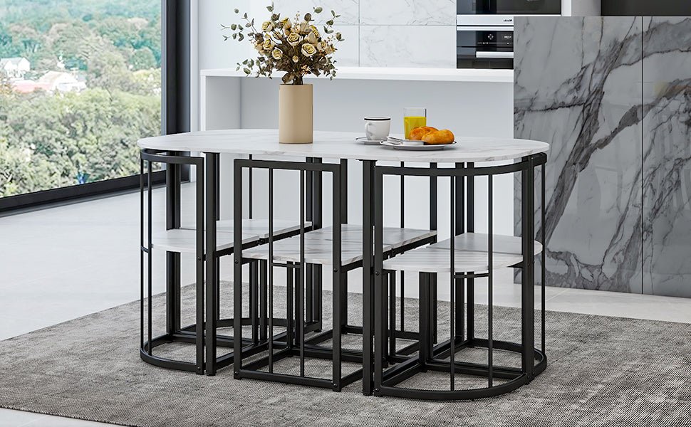 Bellemave® Dining Room Table Set with Chairs for Saving Space,55Inch Kitchen Table Set for 6, Black+White - Bellemave