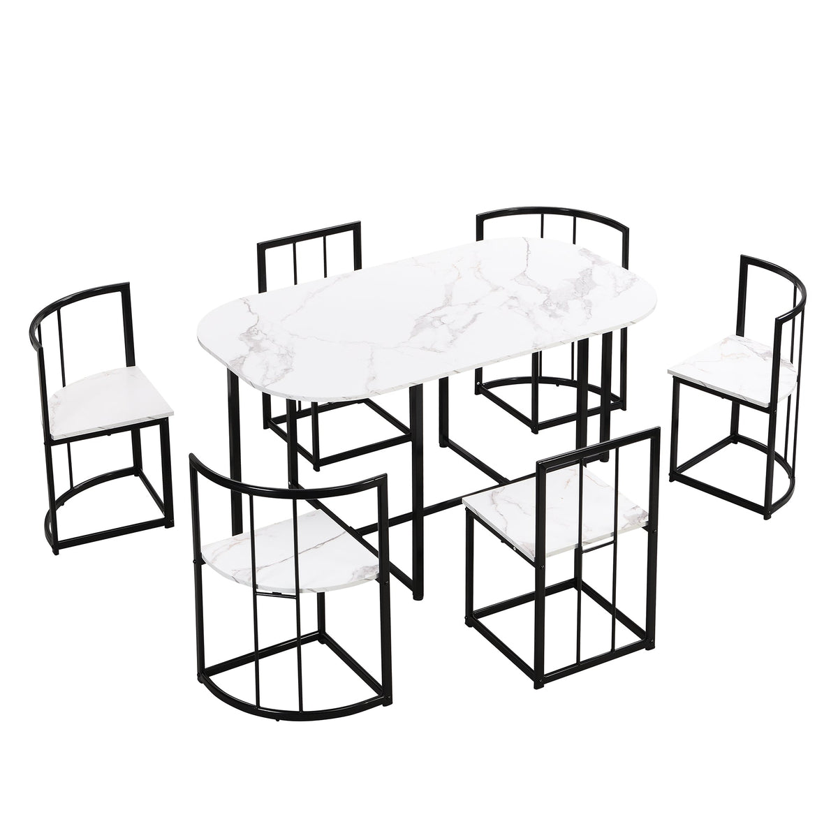 Bellemave® Dining Room Table Set with Chairs for Saving Space,55Inch Kitchen Table Set for 6, Black+White - Bellemave