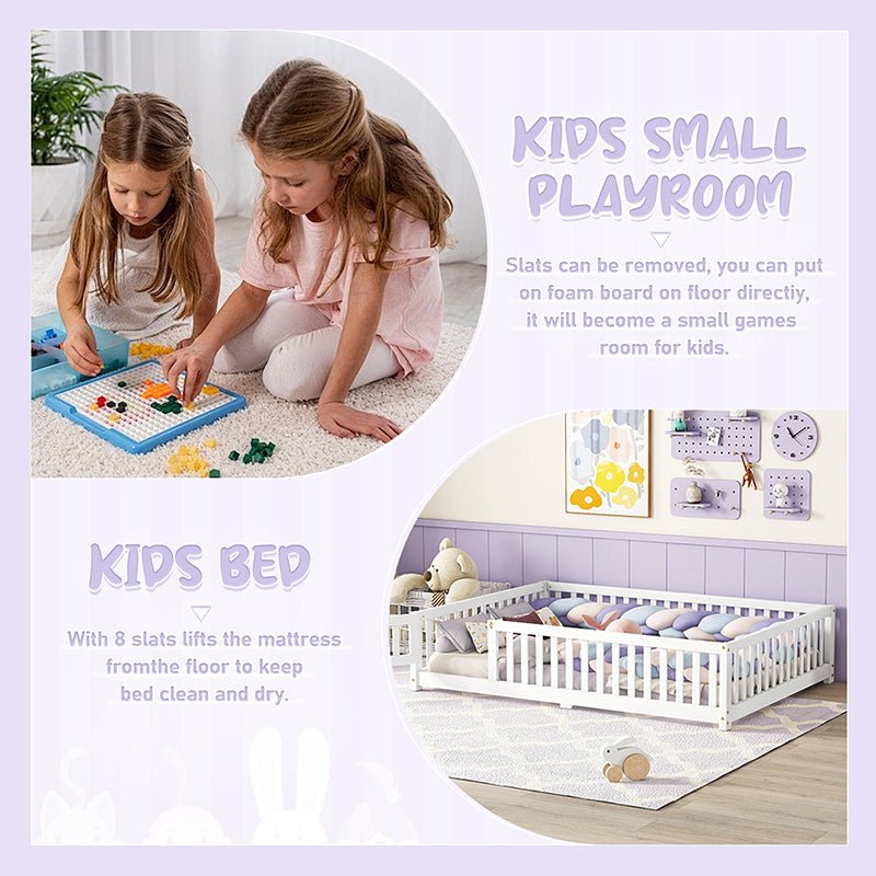 Bellemave® Full Size Montessori Floor Bed with Safety Guardrails and Door - Bellemave