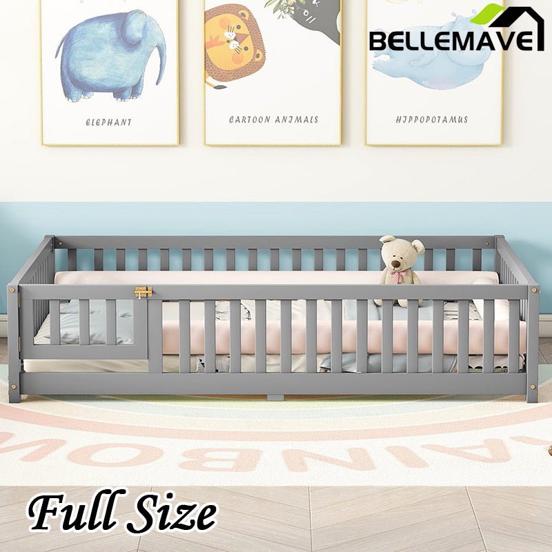 Bellemave® Full Size Montessori Floor Bed with Safety Guardrails and Door - Bellemave