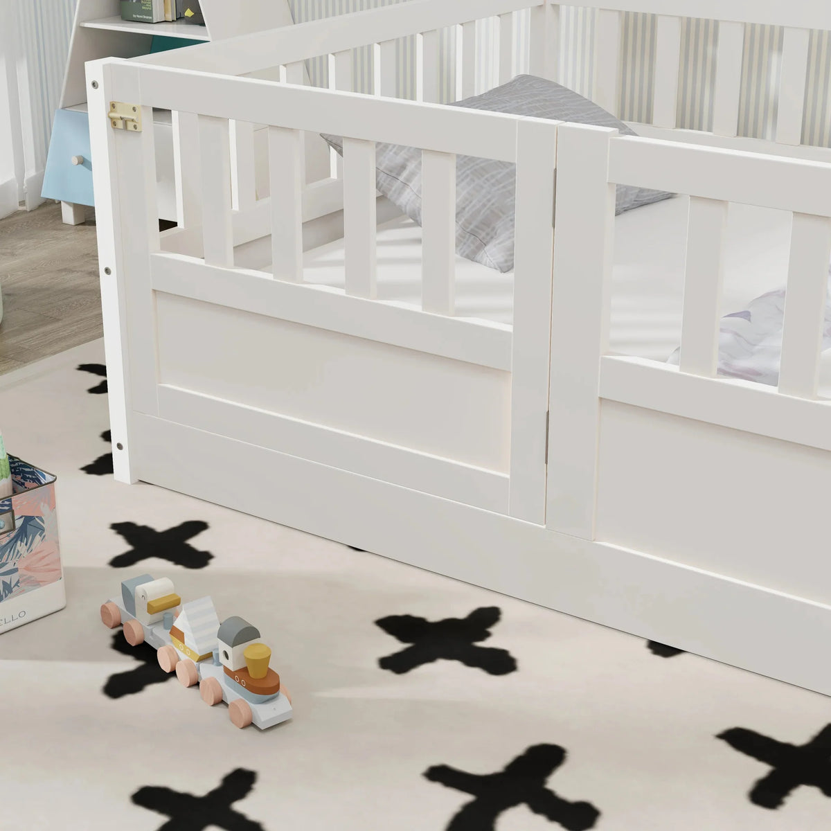 Bellemave® Montessori Floor Bed with Super High Security Barrier and Door - Bellemave