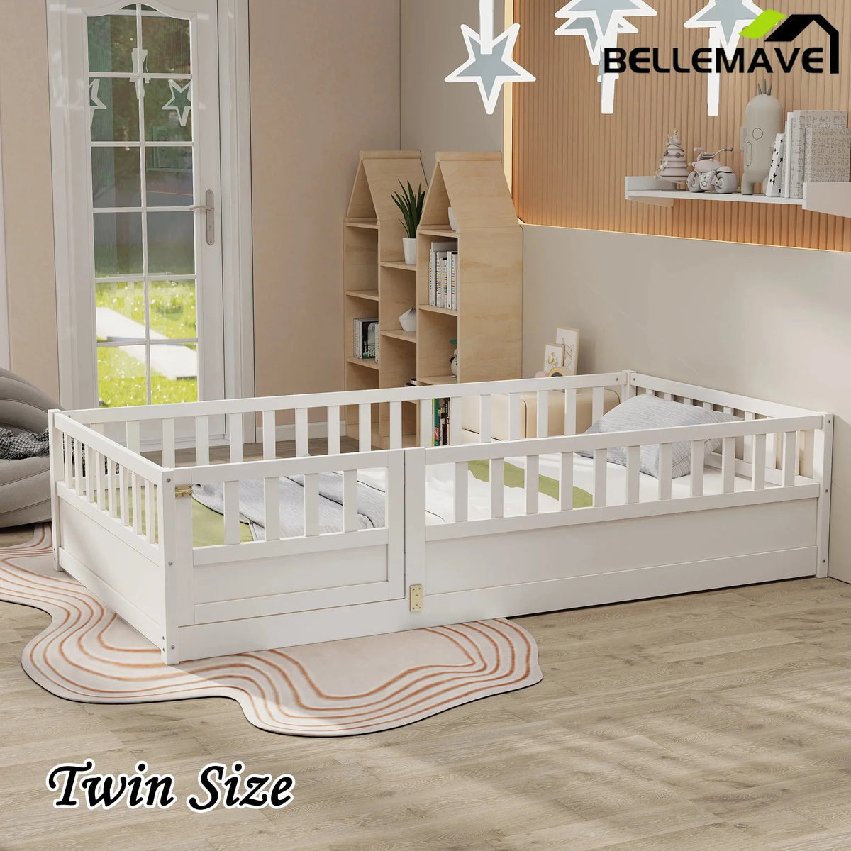 Bellemave® Montessori Floor Bed with Super High Security Barrier and Door - Bellemave