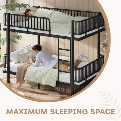 URTR Metal Bunk Bed with Guardrails & Ladder, Convertible Bunk Bed Frame Transforms into 2 Platform Beds