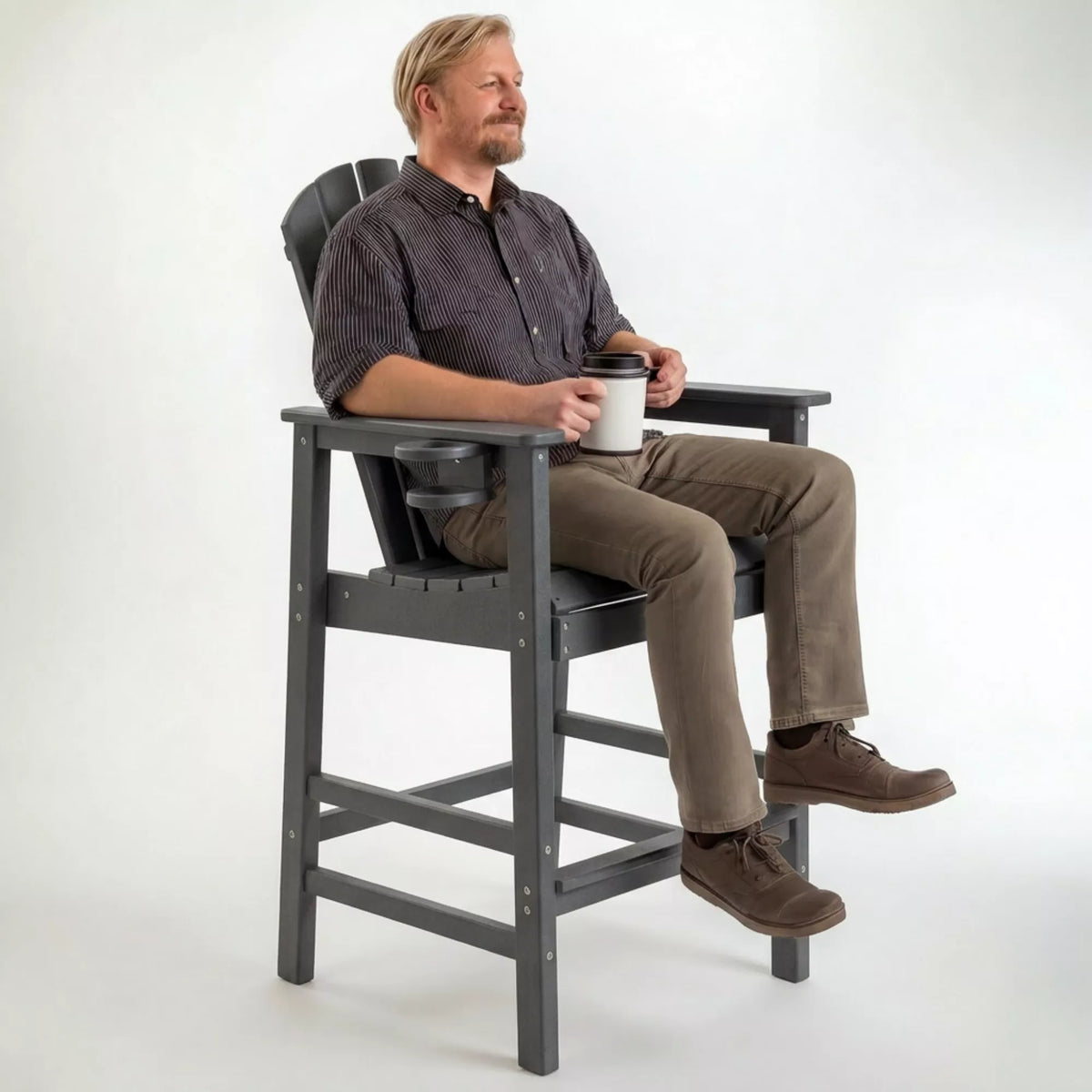 URTR Tall Plastic Adirondack Bar Chair with Cup Holder & Armrests – Outdoor Patio Barstool
