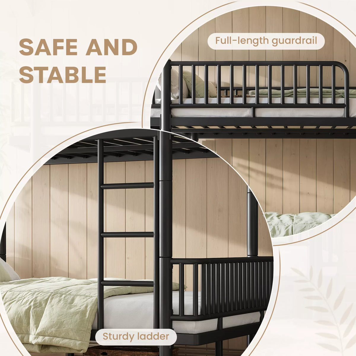 URTR Metal Bunk Bed with Guardrails & Ladder, Convertible Bunk Bed Frame Transforms into 2 Platform Beds