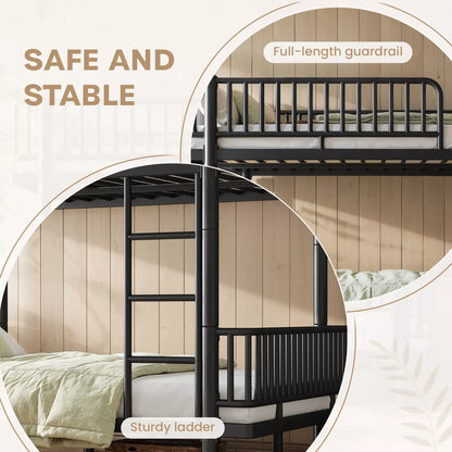 URTR Metal Bunk Bed with Guardrails & Ladder, Convertible Bunk Bed Frame Transforms into 2 Platform Beds