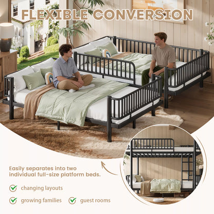 URTR Metal Bunk Bed with Guardrails & Ladder, Convertible Bunk Bed Frame Transforms into 2 Platform Beds