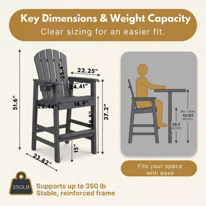 URTR Tall Plastic Adirondack Bar Chair with Cup Holder & Armrests – Outdoor Patio Barstool