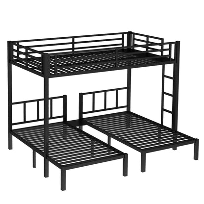 URTR Triple Bunk Bed for Kids, Detachable Metal Bunk Bed with Guardrails, Ladder & Storage, Converts to 3 Separate Beds