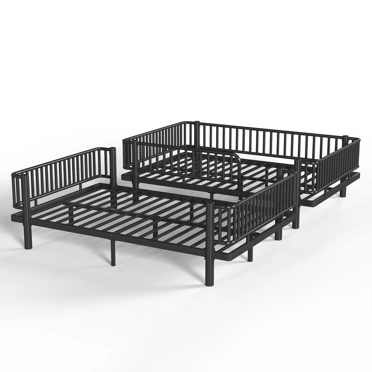 URTR Metal Bunk Bed with Guardrails & Ladder, Convertible Bunk Bed Frame Transforms into 2 Platform Beds
