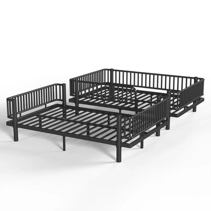 URTR Metal Bunk Bed with Guardrails & Ladder, Convertible Bunk Bed Frame Transforms into 2 Platform Beds