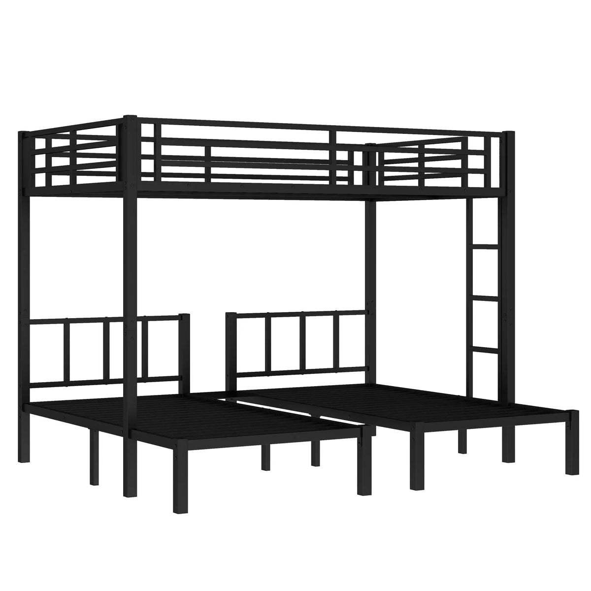 URTR Triple Bunk Bed for Kids, Detachable Metal Bunk Bed with Guardrails, Ladder & Storage, Converts to 3 Separate Beds