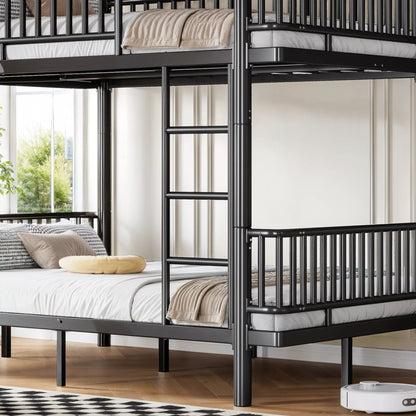 URTR Metal Bunk Bed with Guardrails & Ladder, Convertible Bunk Bed Frame Transforms into 2 Platform Beds