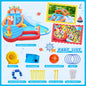 URTR 9-in-1 Inflatable Water Park for Kids, Dual Slides Climbing Wall Anchor Ring Toss Basketball Hoop Dual Water Guns Shallow & Bathing Pools