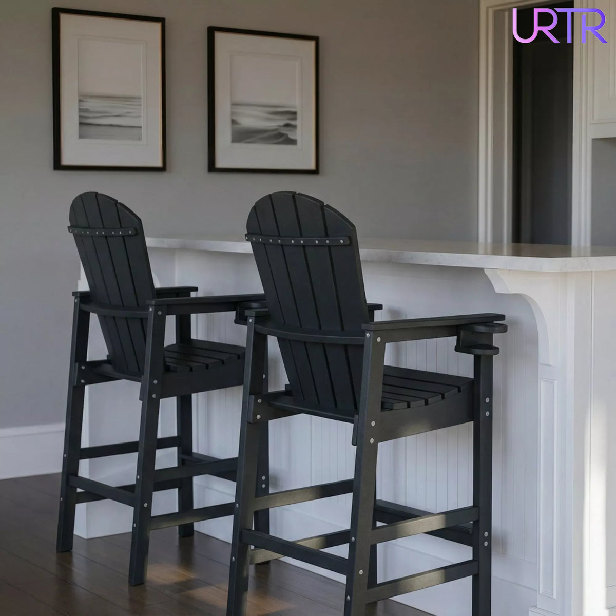 URTR Tall Plastic Adirondack Bar Chair with Cup Holder & Armrests – Outdoor Patio Barstool