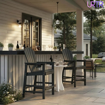 URTR Tall Plastic Adirondack Bar Chair with Cup Holder & Armrests – Outdoor Patio Barstool