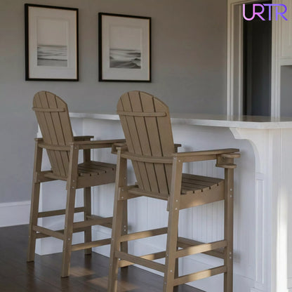 URTR Tall Plastic Adirondack Bar Chair with Cup Holder & Armrests – Outdoor Patio Barstool