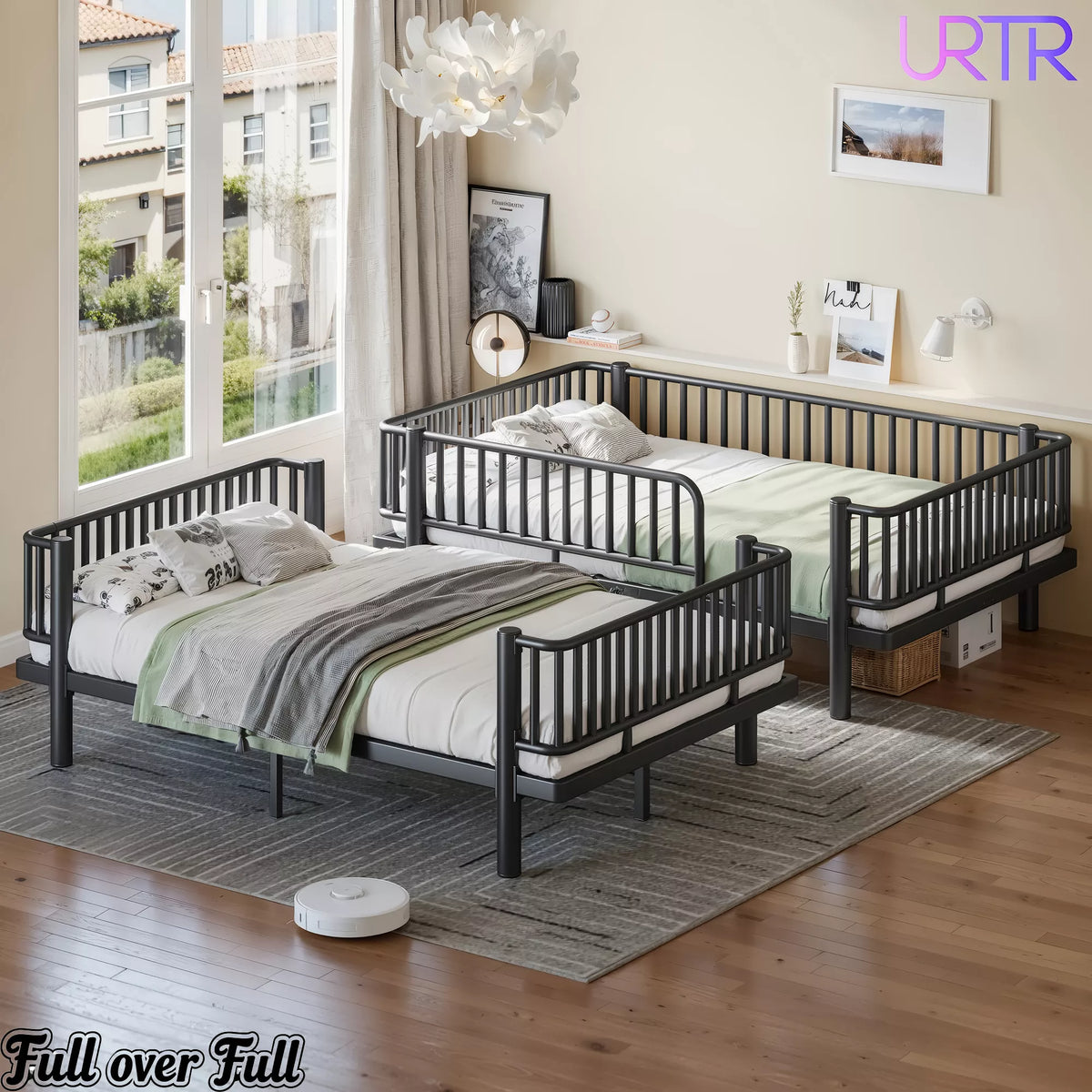 URTR Metal Bunk Bed with Guardrails & Ladder, Convertible Bunk Bed Frame Transforms into 2 Platform Beds