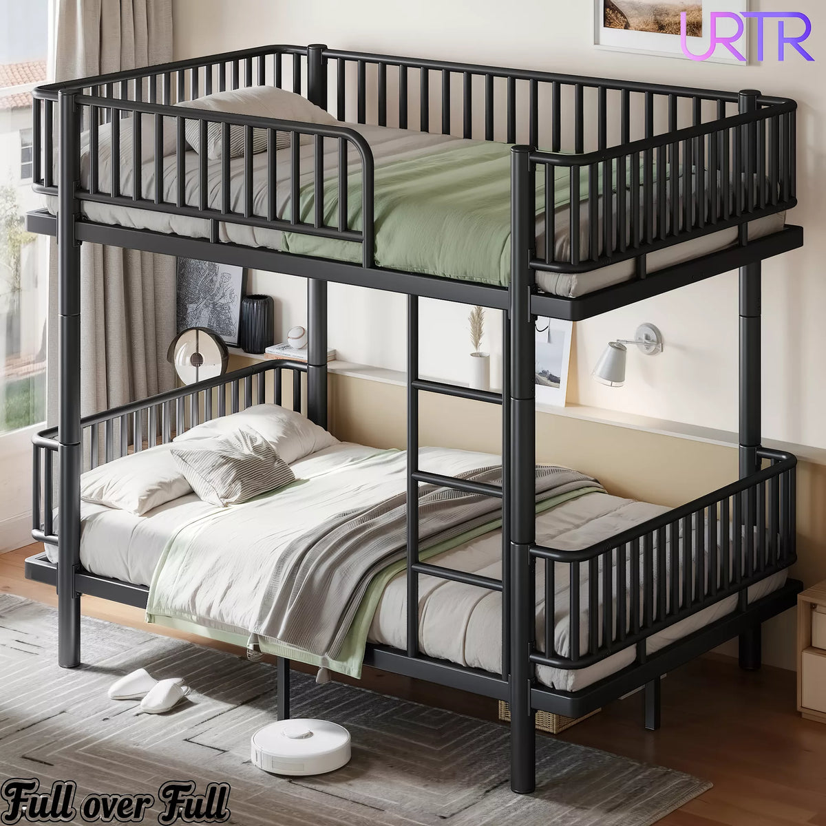 URTR Metal Bunk Bed with Guardrails & Ladder, Convertible Bunk Bed Frame Transforms into 2 Platform Beds