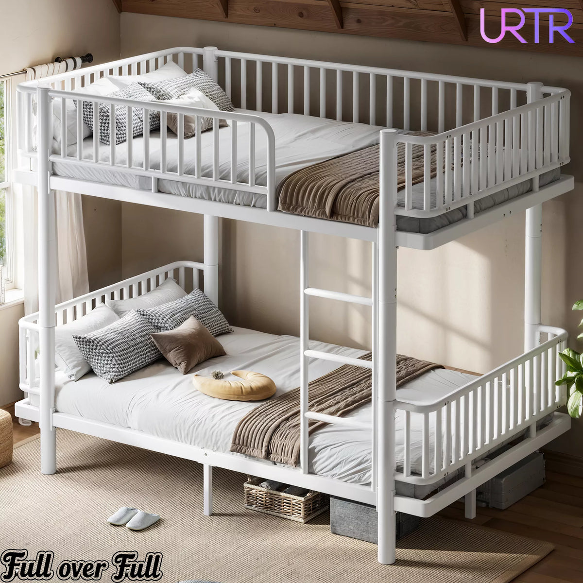 URTR Metal Bunk Bed with Guardrails & Ladder, Convertible Bunk Bed Frame Transforms into 2 Platform Beds