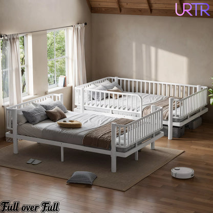URTR Metal Bunk Bed with Guardrails & Ladder, Convertible Bunk Bed Frame Transforms into 2 Platform Beds