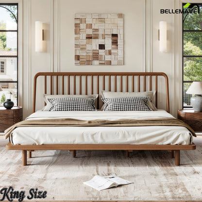 King Brown Bamboo Platform Bed Front View