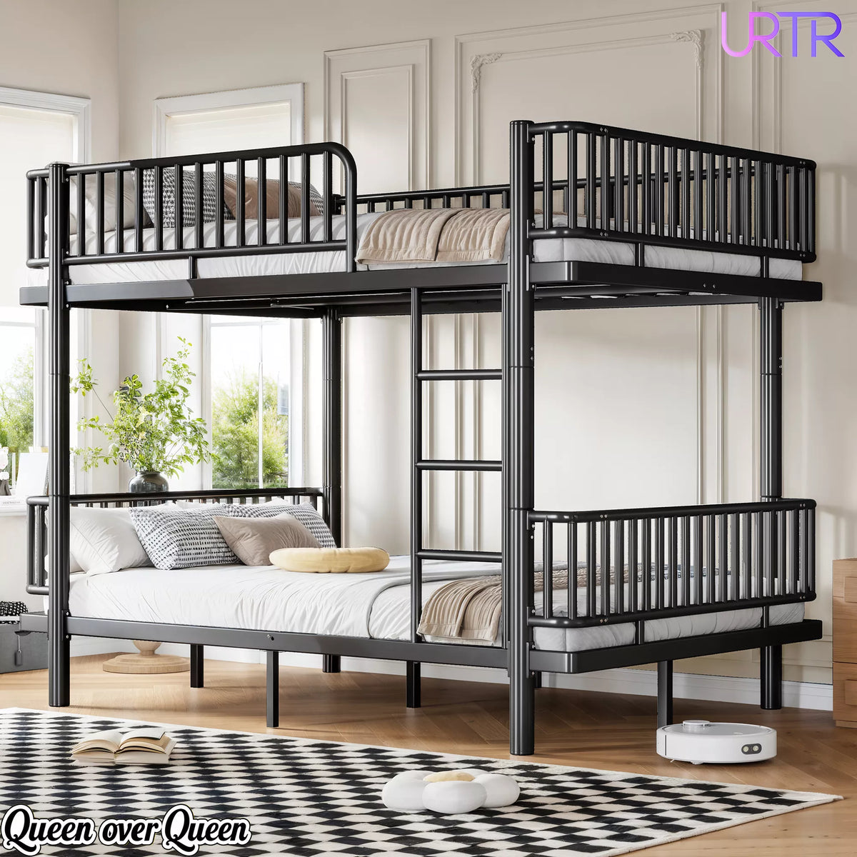 URTR Metal Bunk Bed with Guardrails & Ladder, Convertible Bunk Bed Frame Transforms into 2 Platform Beds