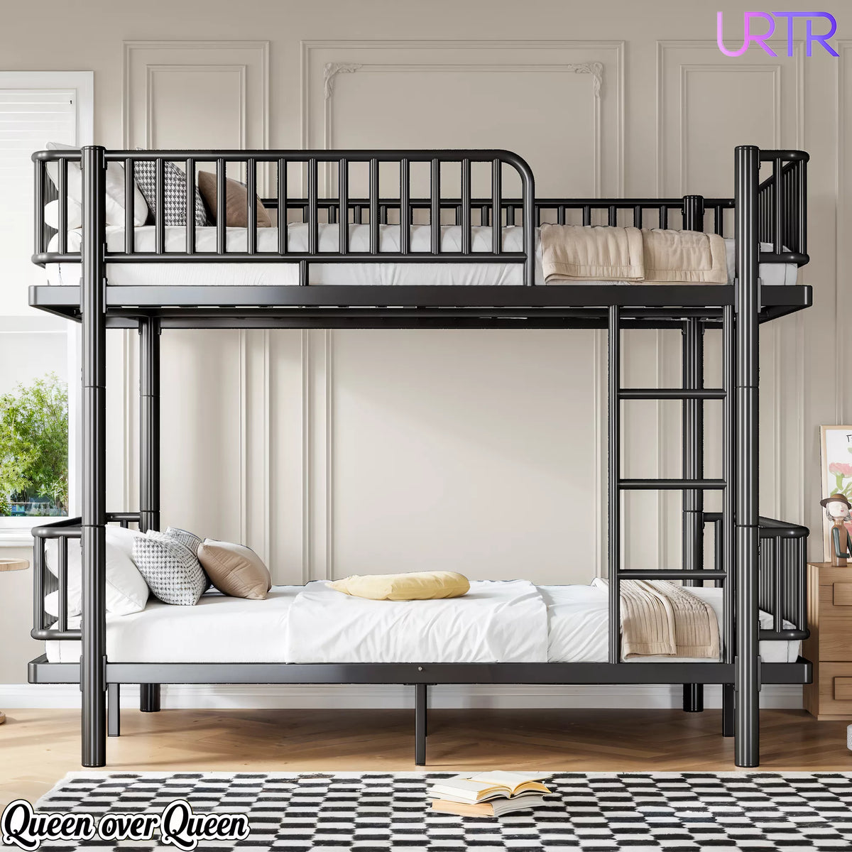 URTR Metal Bunk Bed with Guardrails & Ladder, Convertible Bunk Bed Frame Transforms into 2 Platform Beds