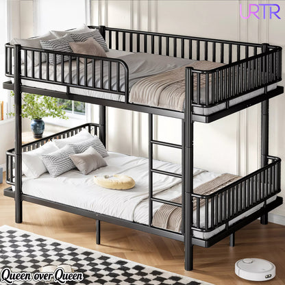 URTR Metal Bunk Bed with Guardrails & Ladder, Convertible Bunk Bed Frame Transforms into 2 Platform Beds
