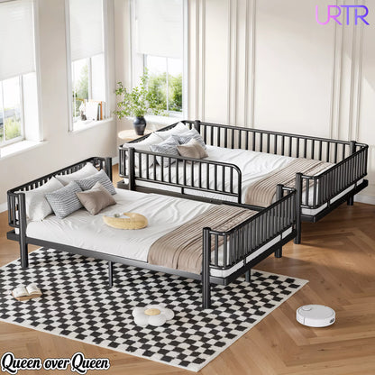 URTR Metal Bunk Bed with Guardrails & Ladder, Convertible Bunk Bed Frame Transforms into 2 Platform Beds