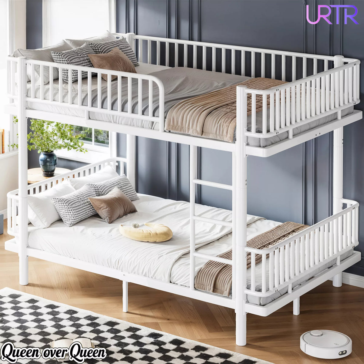 URTR Metal Bunk Bed with Guardrails & Ladder, Convertible Bunk Bed Frame Transforms into 2 Platform Beds