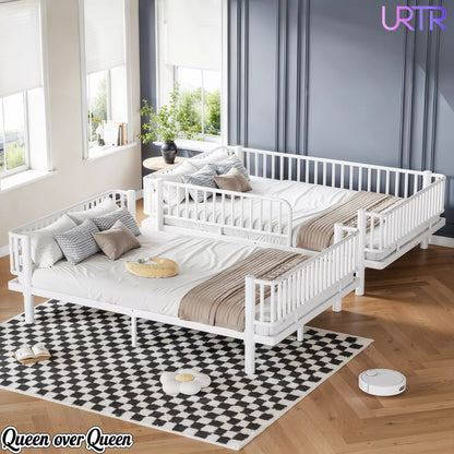 URTR Metal Bunk Bed with Guardrails & Ladder, Convertible Bunk Bed Frame Transforms into 2 Platform Beds