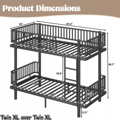 URTR Metal Bunk Bed with Guardrails & Ladder, Convertible Bunk Bed Frame Transforms into 2 Platform Beds