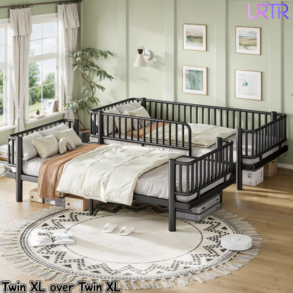 URTR Metal Bunk Bed with Guardrails & Ladder, Convertible Bunk Bed Frame Transforms into 2 Platform Beds