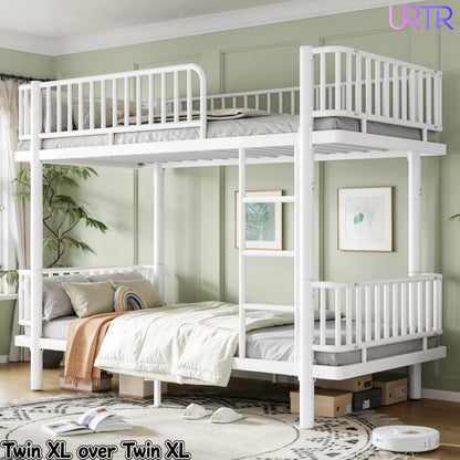 URTR Metal Bunk Bed with Guardrails & Ladder, Convertible Bunk Bed Frame Transforms into 2 Platform Beds