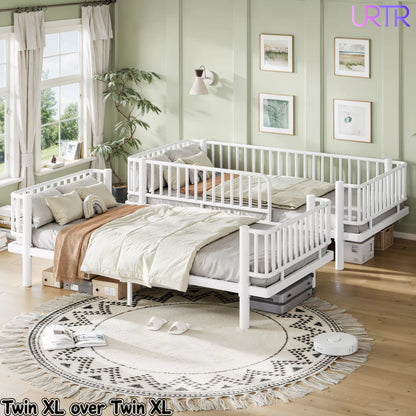 URTR Metal Bunk Bed with Guardrails & Ladder, Convertible Bunk Bed Frame Transforms into 2 Platform Beds